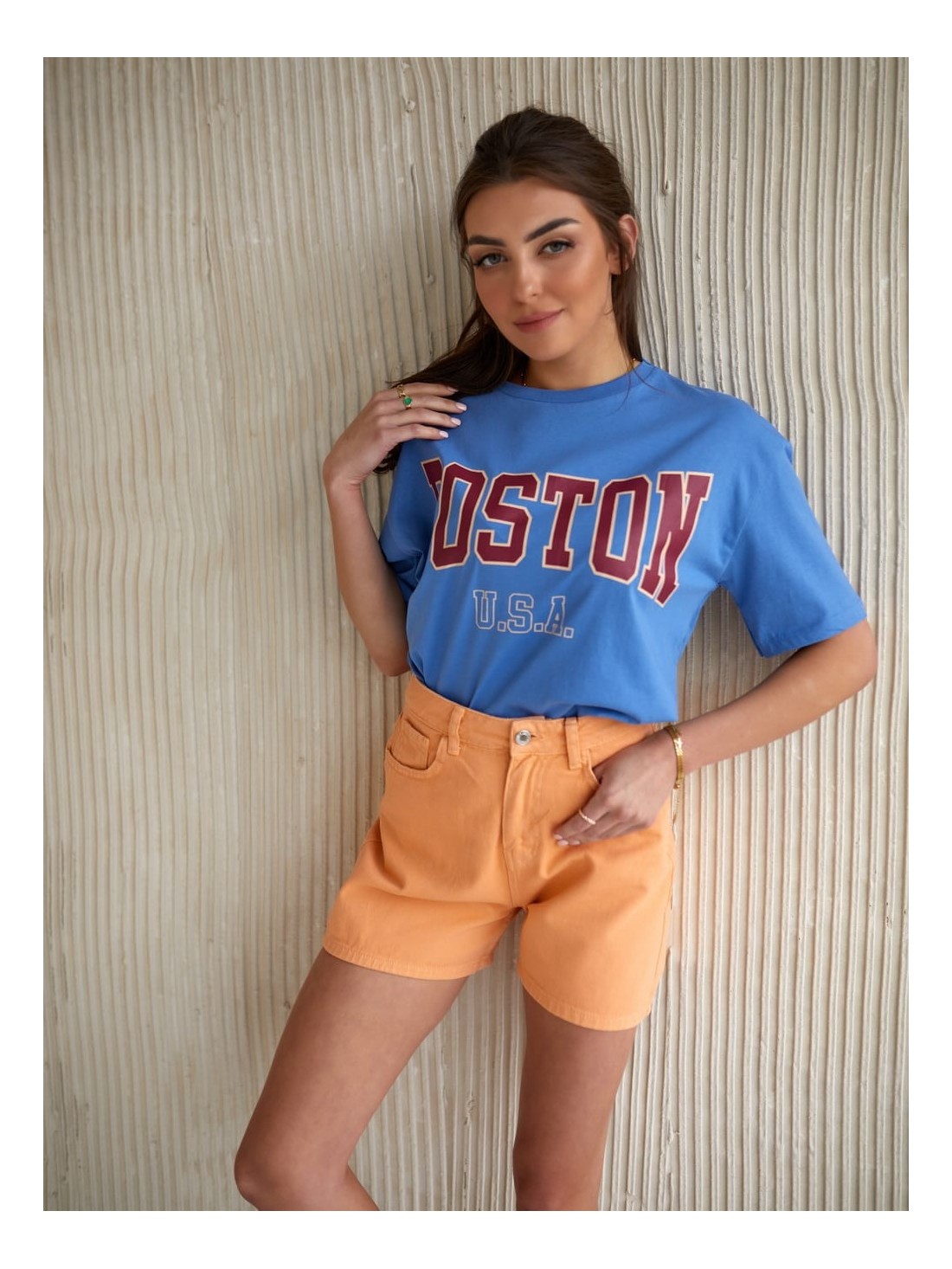 High-waisted denim shorts orange 50325 - Online store - Boutique